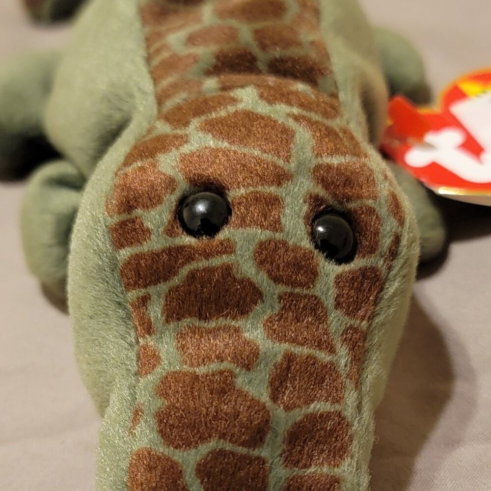 Rare Ty Beanie Baby Alligator - Green and Brown Pattern - Excellent Condition